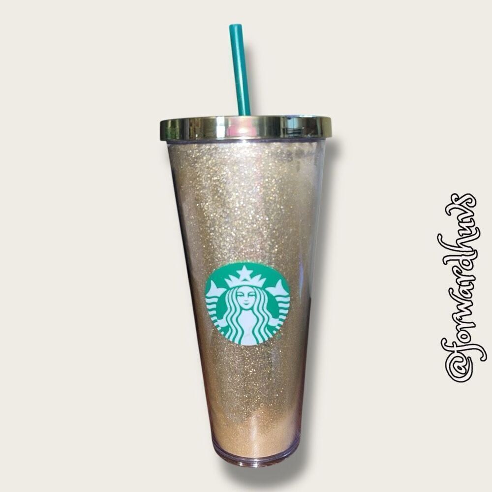 Gold Sparkly Starbucks Travel Mug – 24 Ounce With Replacement Straw